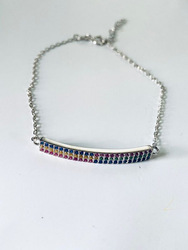 Pulsera De Micro Zirconias Multicolor Y Plata Ley .925