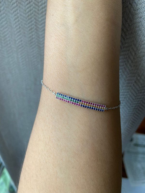 Pulsera De Micro Zirconias Multicolor Y Plata Ley .925 - Imagen 3
